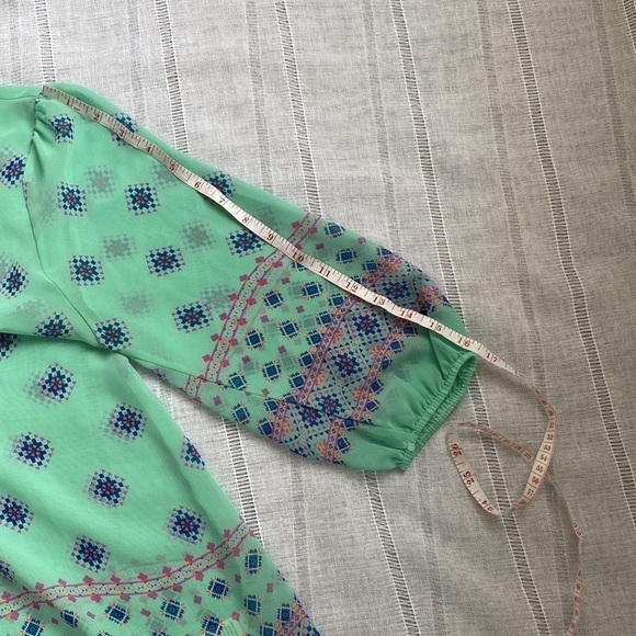 Everly boho sheer blouse in soft turquoise. - Picture 10 of 14